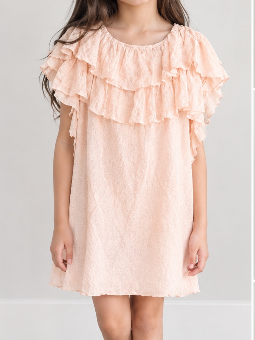 Chloe Peach Layered Ruffle Dress